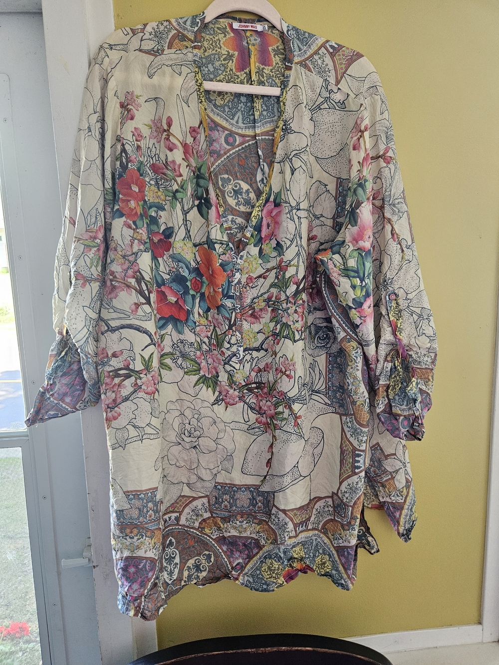 Johnny Was Button Front Silk Botanical Garen Tunic Sz 2X